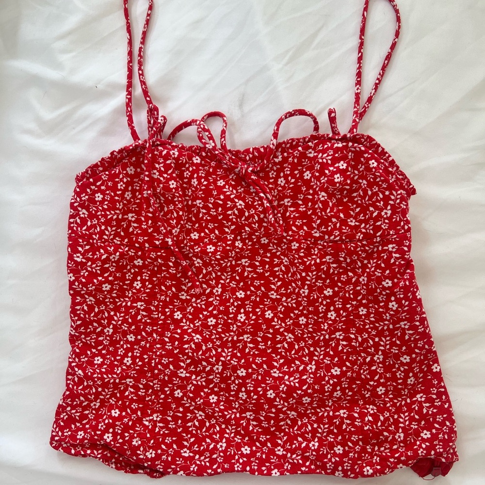 Zara Red and White Bustier Camisole Sleeveless Top